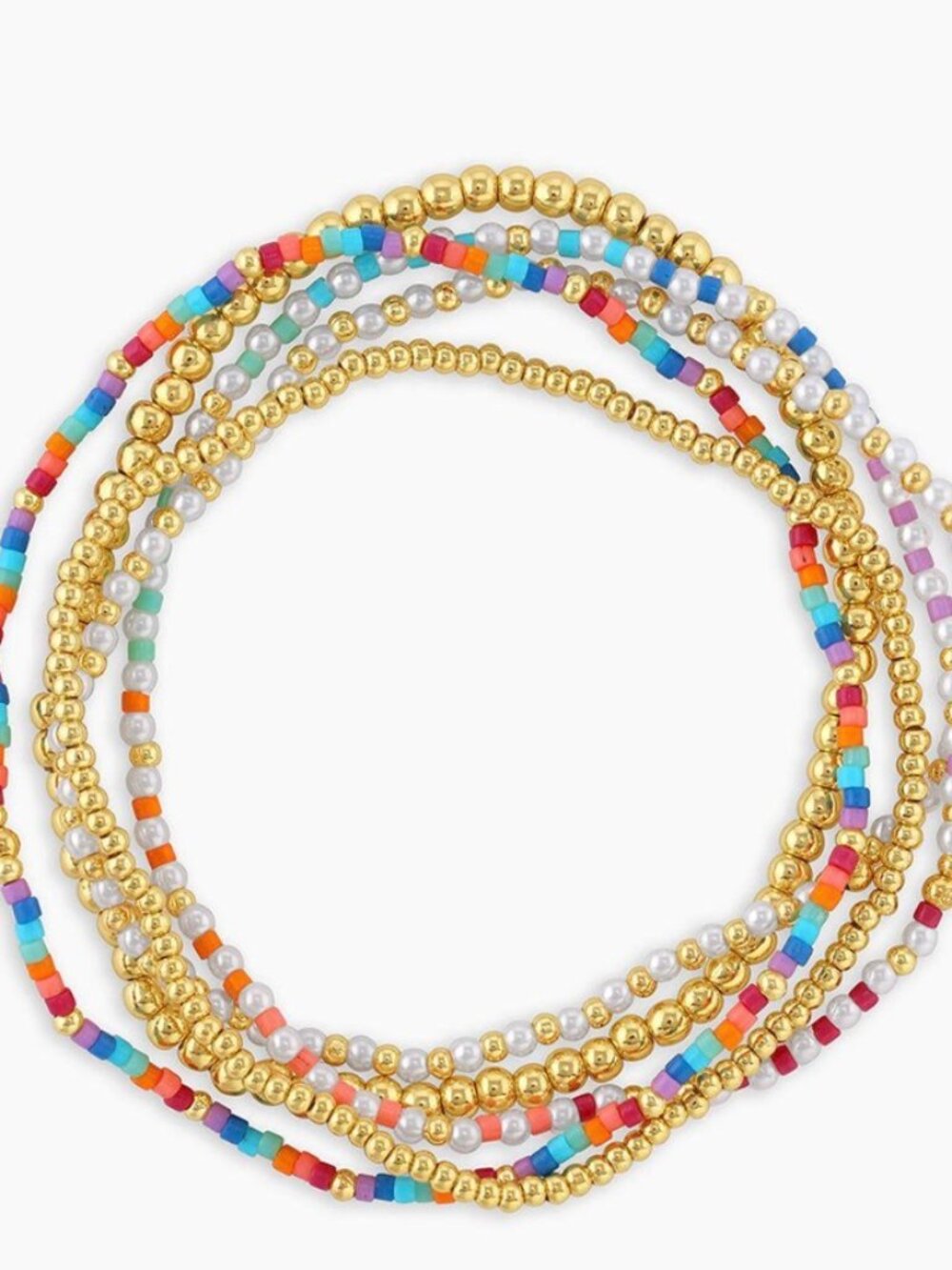Gorjana Poppy Bracelet Set of 5 Gold Rainbow Pearlized Bea